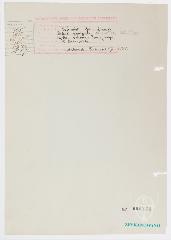 Karton verso: Bolimów