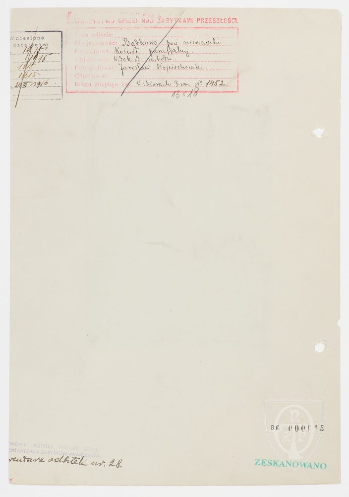 Karton verso: Bądkowo