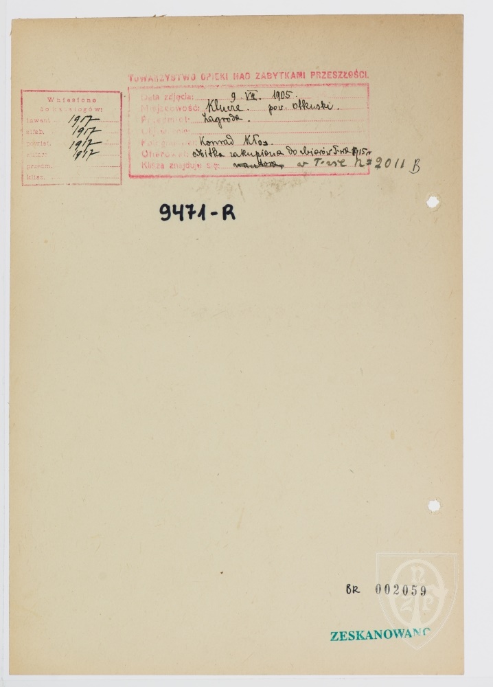 Karton verso: Klucze