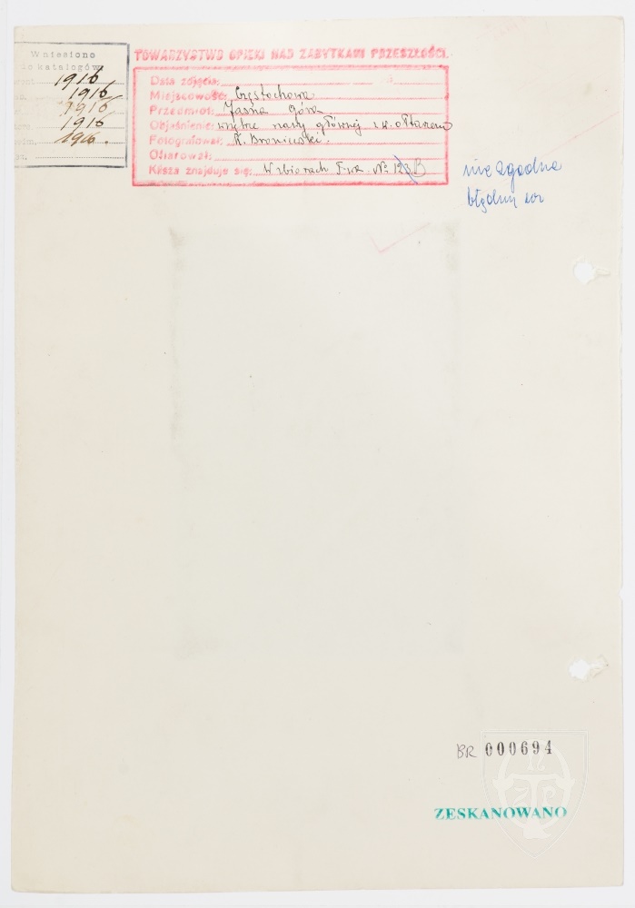 Karton verso: Częstochowa