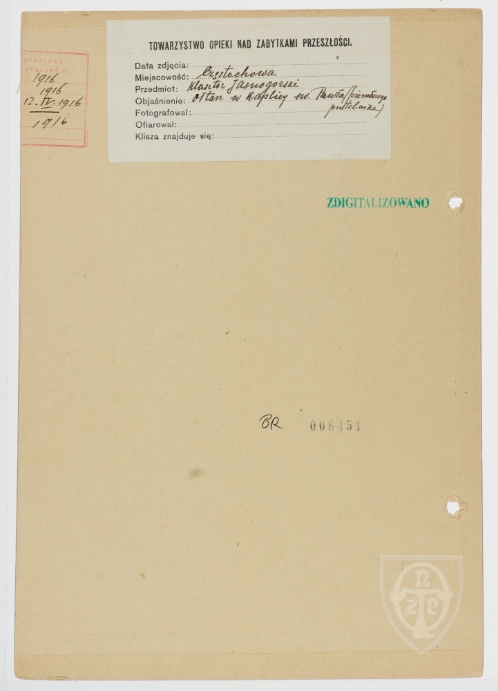 Karton verso: Częstochowa