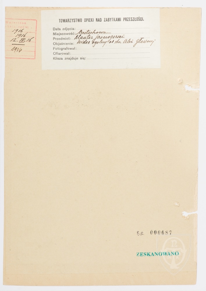 Karton verso: Częstochowa