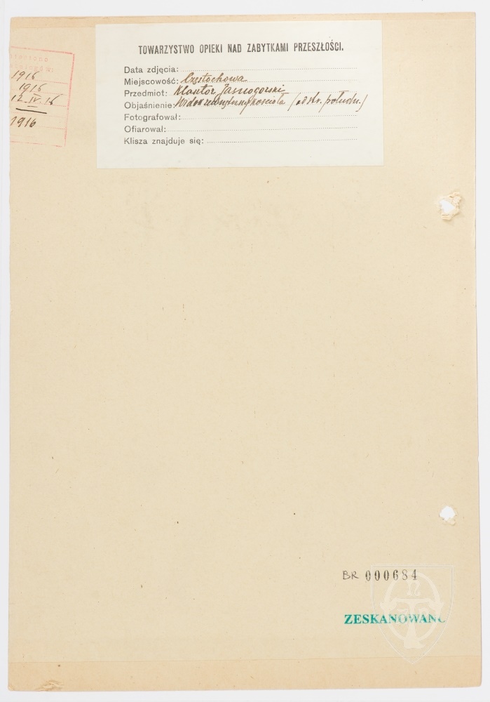 Karton verso: Częstochowa