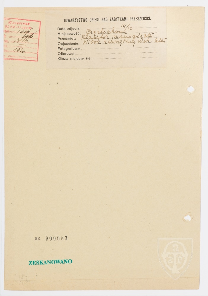 Karton verso: Częstochowa