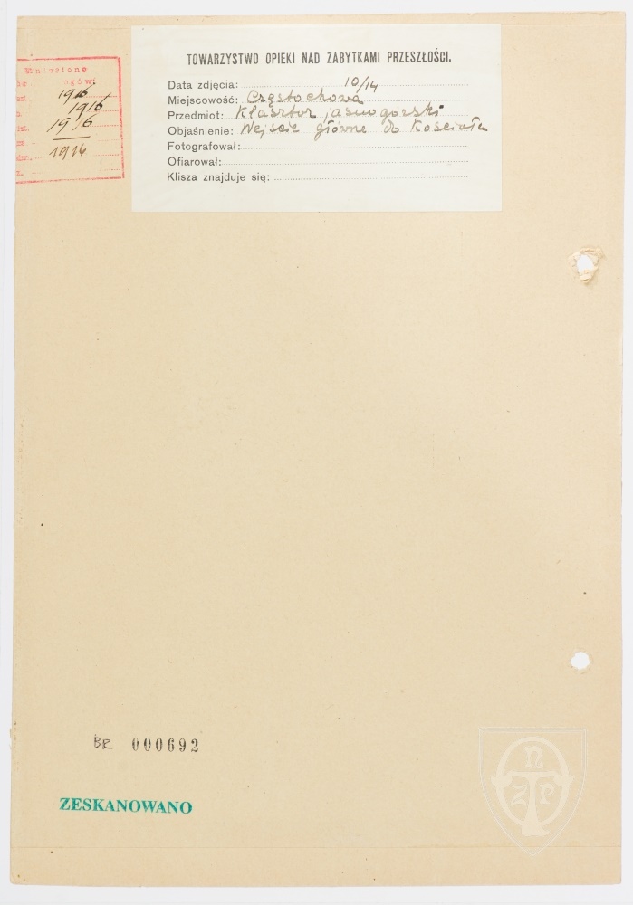 Karton verso: Częstochowa