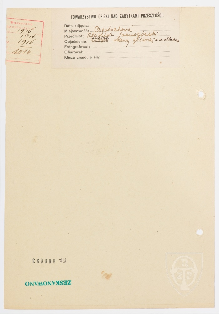 Karton verso: Częstochowa