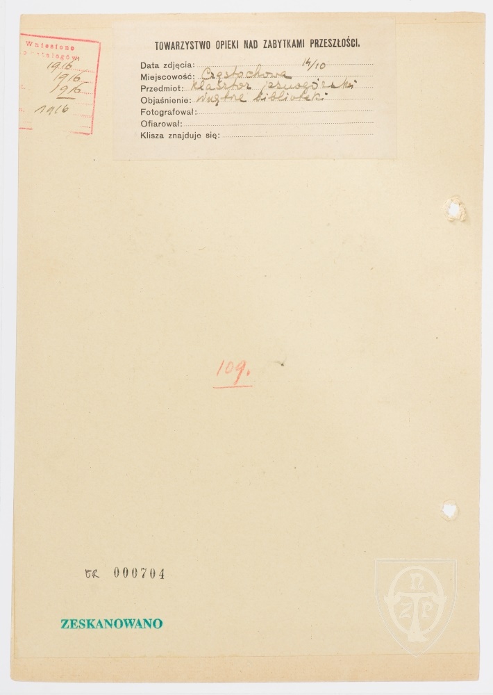 Karton verso: Częstochowa